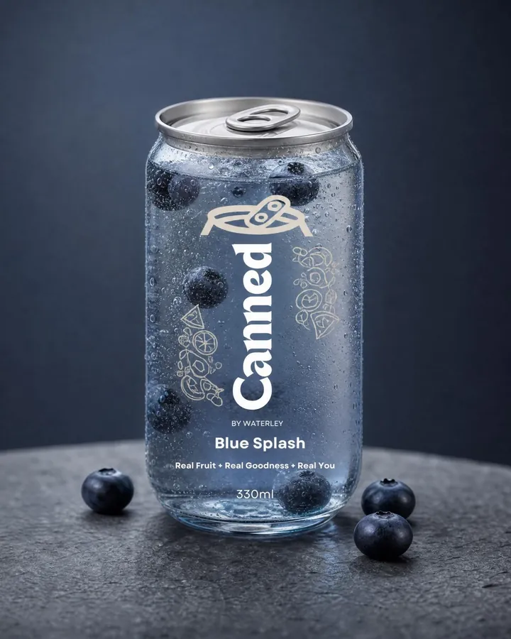 Canned by Waterley - Blue Splash — blueberry fizz premium cold-sealed can in Lahore