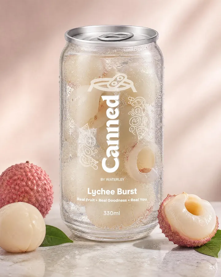 Canned by Waterley - Lychee Burst — lychee fizz premium cold-sealed can in Lahore